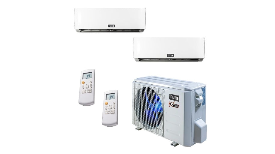 ACIQ Extreme Heat 2 Zone Mini Split System 23 SEER2 18,000 BTU (1 1/2 ton) Up to 2 Zone Up to 900 Sq Ft + 2 Mounts (Air Handlers)